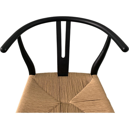 Ventana Dining Chair (Set of 2) by Moe's Home Collection in black frame, natural seat. Made from solid elm frame, woven fibre seat in a transitional style.