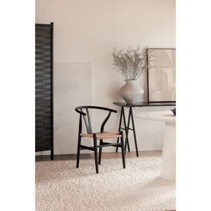 Ventana Dining Chair (Set of 2) by Moe's Home Collection in black frame, natural seat. Made from solid elm frame, woven fibre seat in a transitional style.
