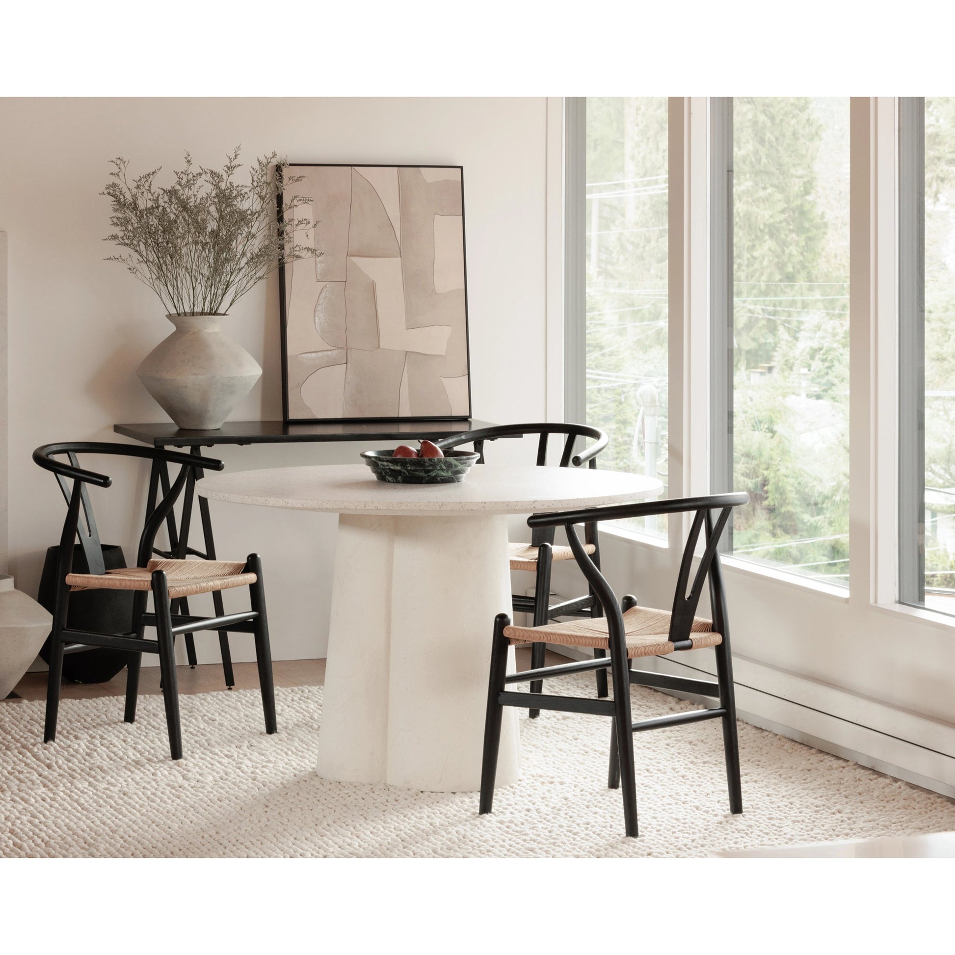 Ventana Dining Chair (Set of 2) by Moe's Home Collection in black frame, natural seat. Made from solid elm frame, woven fibre seat in a transitional style.