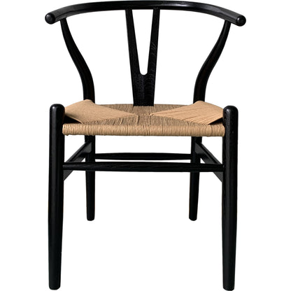 Ventana Dining Chair (Set of 2) by Moe's Home Collection in black frame, natural seat. Made from solid elm frame, woven fibre seat in a transitional style.