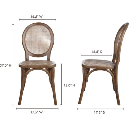 Rivalto Dining Chair (Set of 2) by Moe's Home Collection in brown. Made from solid elm frame, rattan seat in a traditional style.