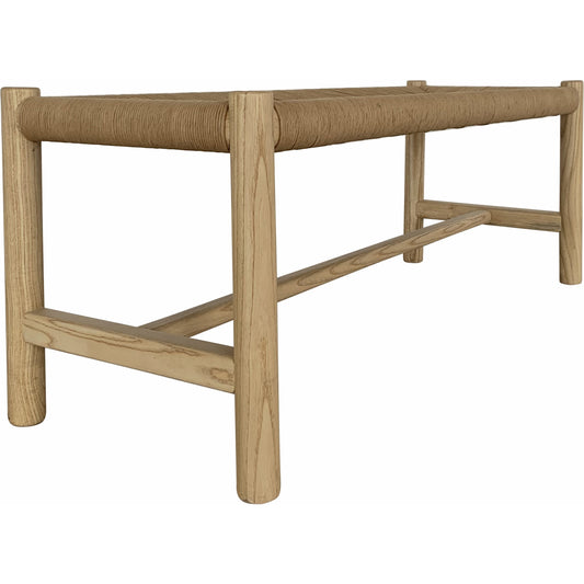 Hawthorn Bench by Moe's Home Collection. Made from solid elm frame, woven natural-fiber rope seat in a coastal style.