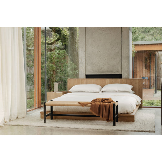 Hawthorn Bench by Moe's Home Collection. Made from solid elm frame, woven natural-fiber rope seat in a coastal style.