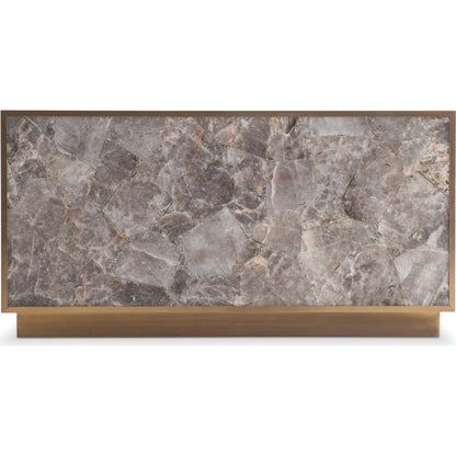 Tildon Cocktail Table by Bernhardt in smokey quartz, aged brass. Made from stone, metal in a modern style.