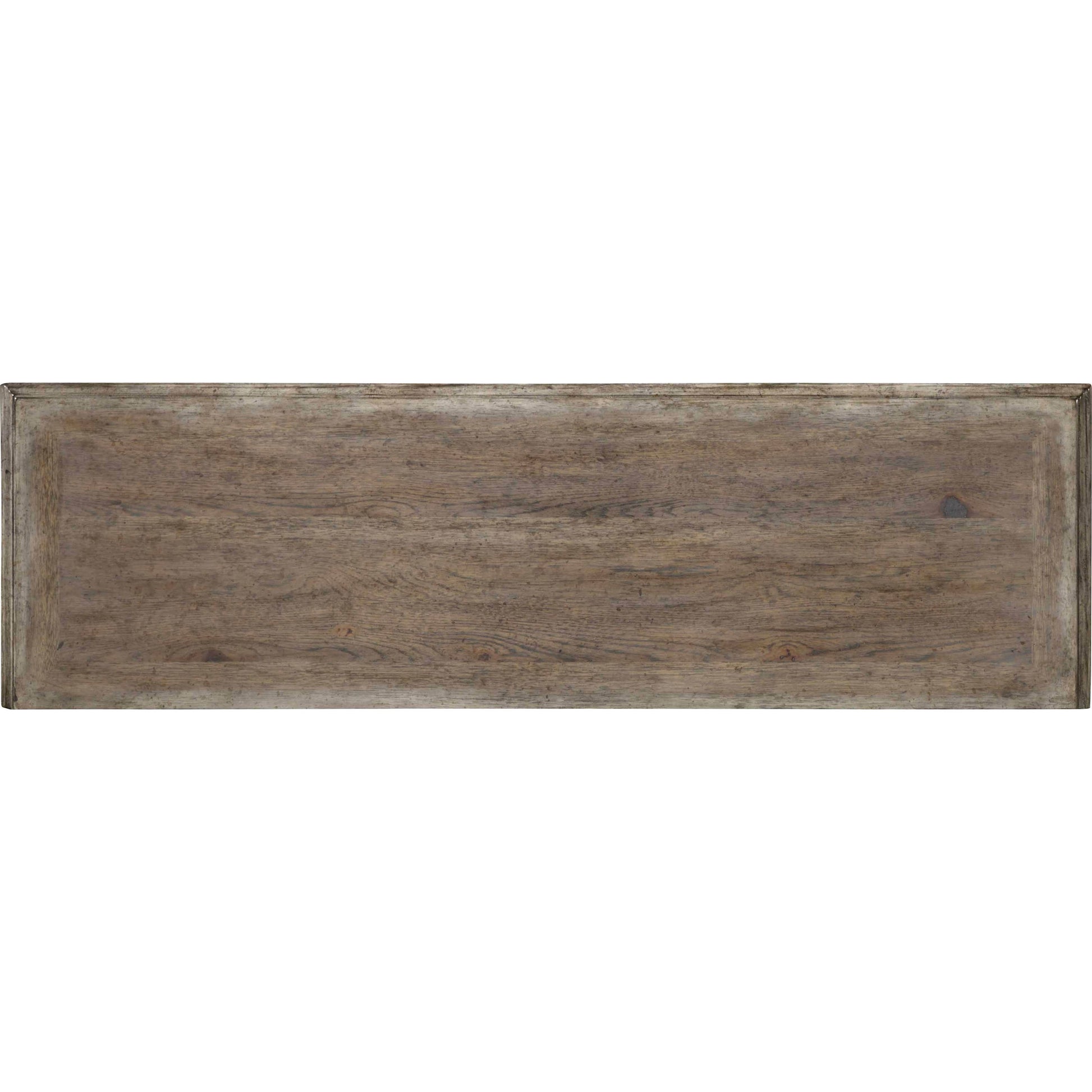 True Vintage Accent Console by Hooker Furniture in driftwood. Made from pecky pecan veneers, resin, solid-wood edge top in a traditional style.