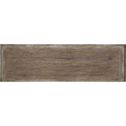 True Vintage Accent Console by Hooker Furniture in driftwood. Made from pecky pecan veneers, resin, solid-wood edge top in a traditional style.