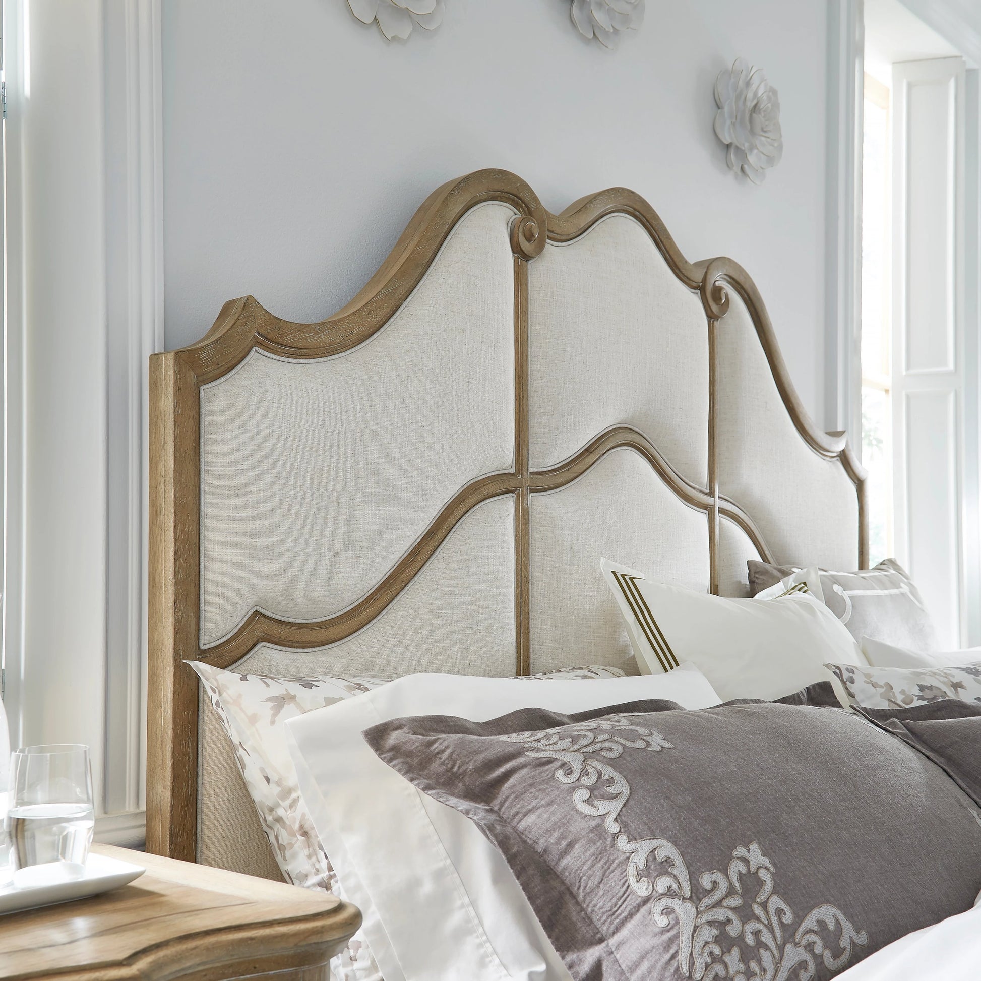 Weston Hills Bed by Pulaski Furniture in flax seed. Made from hardwood solids, hickory veneers in a traditional style.