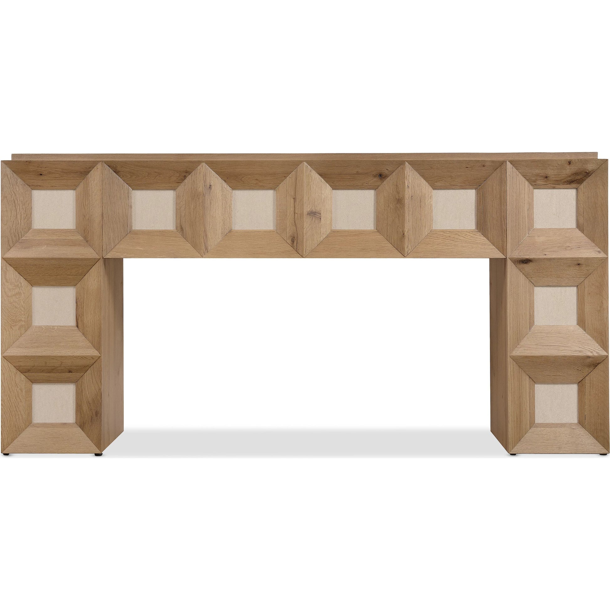 Commerce and Market Haven Console Table by Hooker Furniture in medium wood and natural oak. Made from oak solids, oak veneers, travertine marble in a unique style.