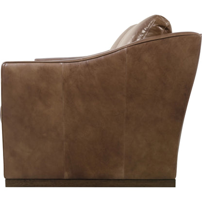 Fairfax Stationary Sofa by Hooker Furniture in dark wood. Made from leather in a traditional style.