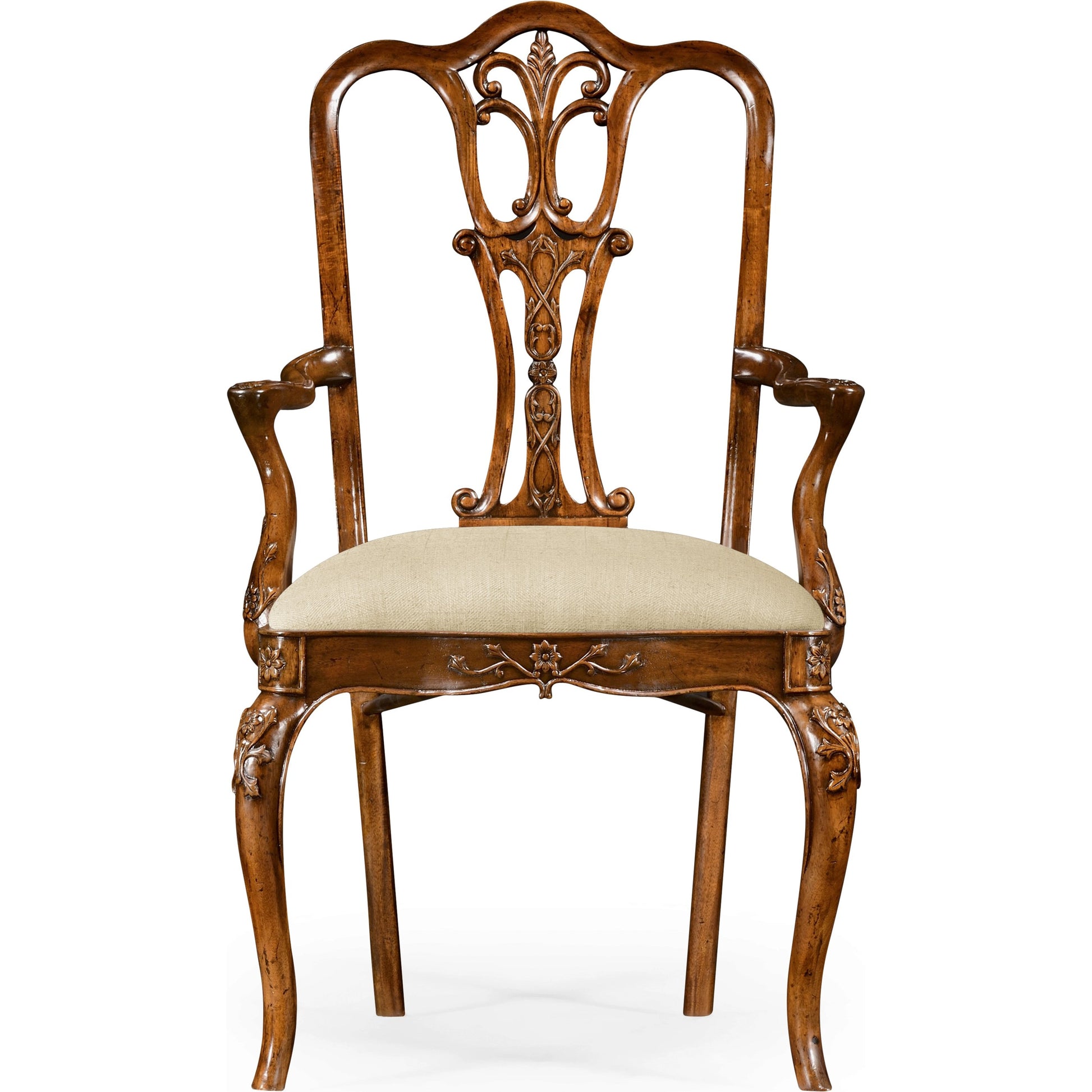 Buckingham Dining Armchair by Jonathan Charles in brown and medium antique mahogany. Made from acacia in a traditional style.