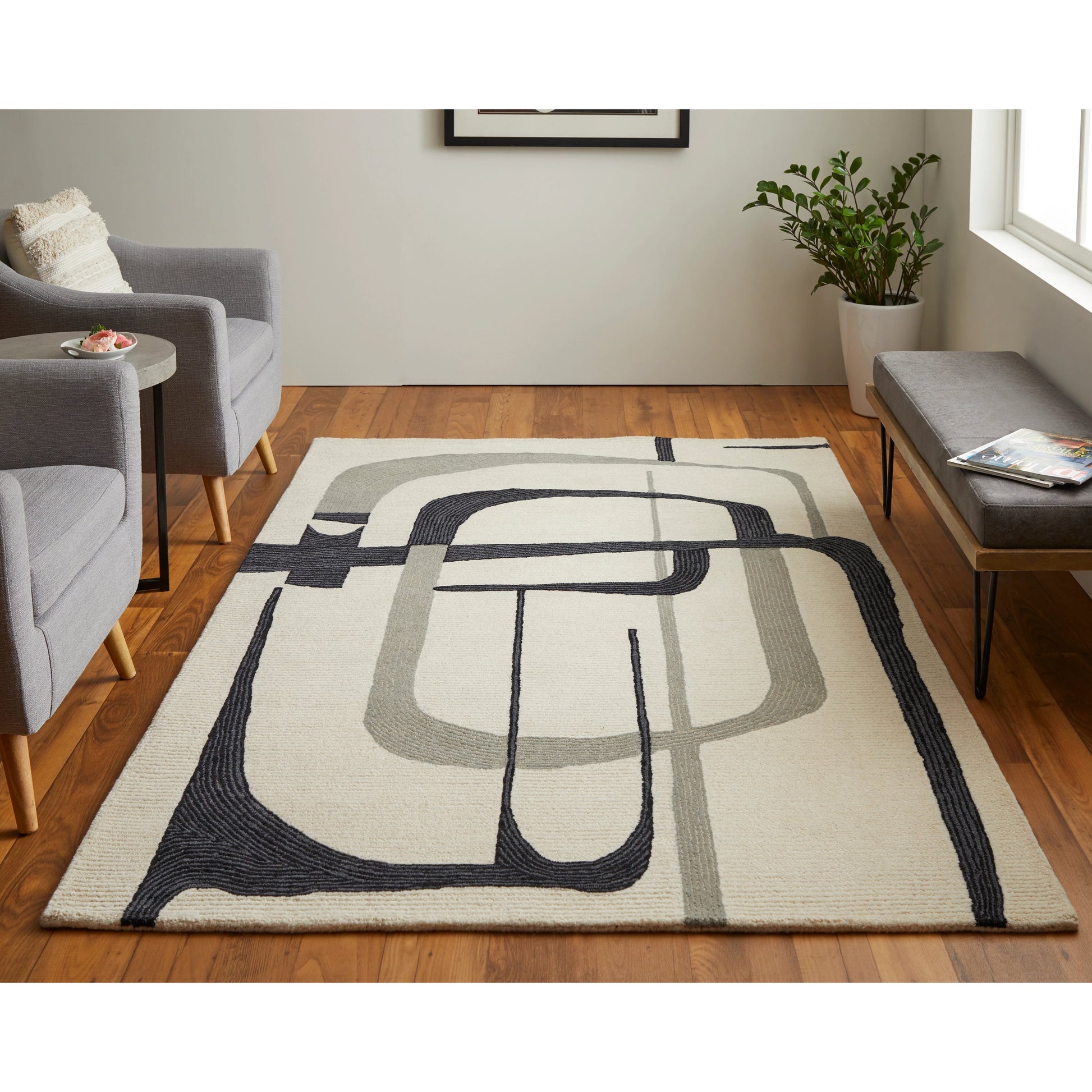 Maguire Transitional Rug - 8905F by Feizy in ivory, gray, black. Made from wool, nylon in a unique style.