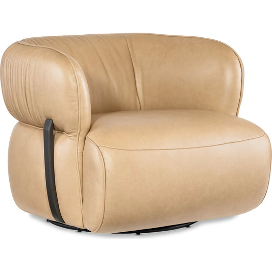 McGuire Swivel Chair by Hooker Furniture in texas stone and dark walnut. Made from leather in a unique style.