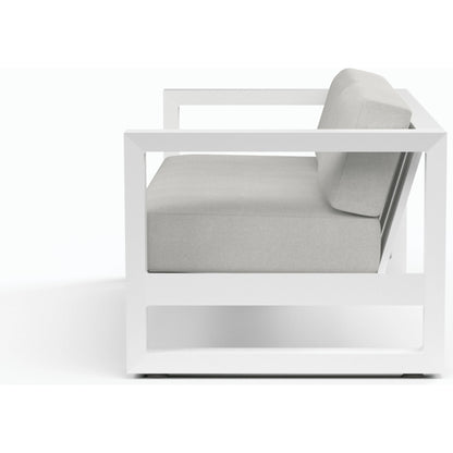 Newport Outdoor Loveseat by Sunset West in frost. Made from aluminum in a modern style.