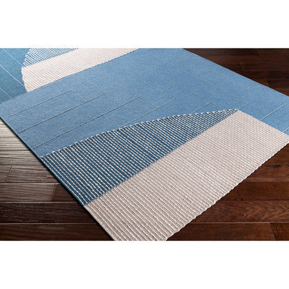 Fulham Rug - 26507 by Livabliss in blue, medium gray, off-white, taupe, dark blue. Made from 80% wool, 20% cotton in a unique style.