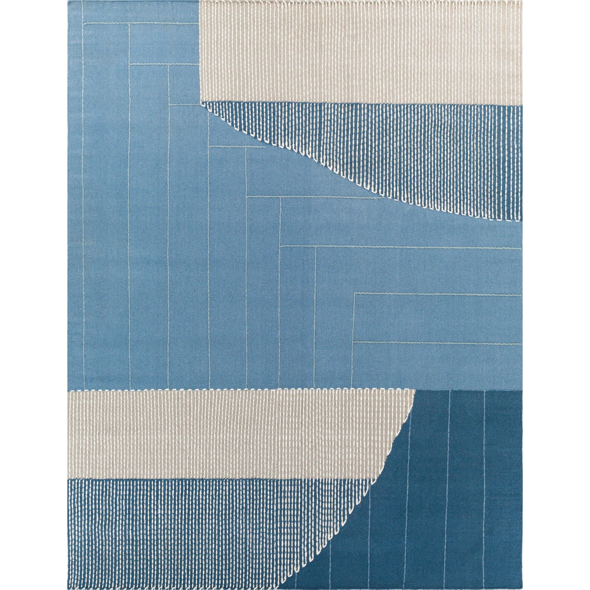 Fulham Rug - 26507 by Livabliss in blue, medium gray, off-white, taupe, dark blue. Made from 80% wool, 20% cotton in a unique style.