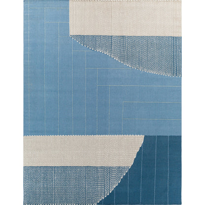 Fulham Rug - 26507 by Livabliss in blue, medium gray, off-white, taupe, dark blue. Made from 80% wool, 20% cotton in a unique style.
