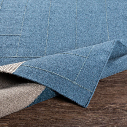 Fulham Rug - 26507 by Livabliss in blue, medium gray, off-white, taupe, dark blue. Made from 80% wool, 20% cotton in a unique style.