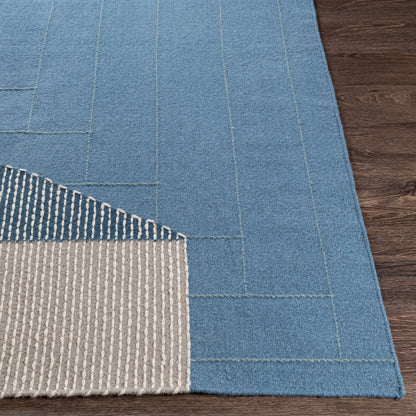 Fulham Rug - 26507 by Livabliss in blue, medium gray, off-white, taupe, dark blue. Made from 80% wool, 20% cotton in a unique style.