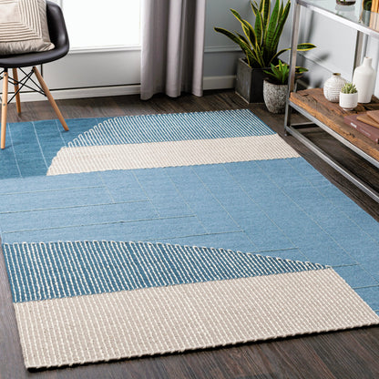 Fulham Rug - 26507 by Livabliss in blue, medium gray, off-white, taupe, dark blue. Made from 80% wool, 20% cotton in a unique style.