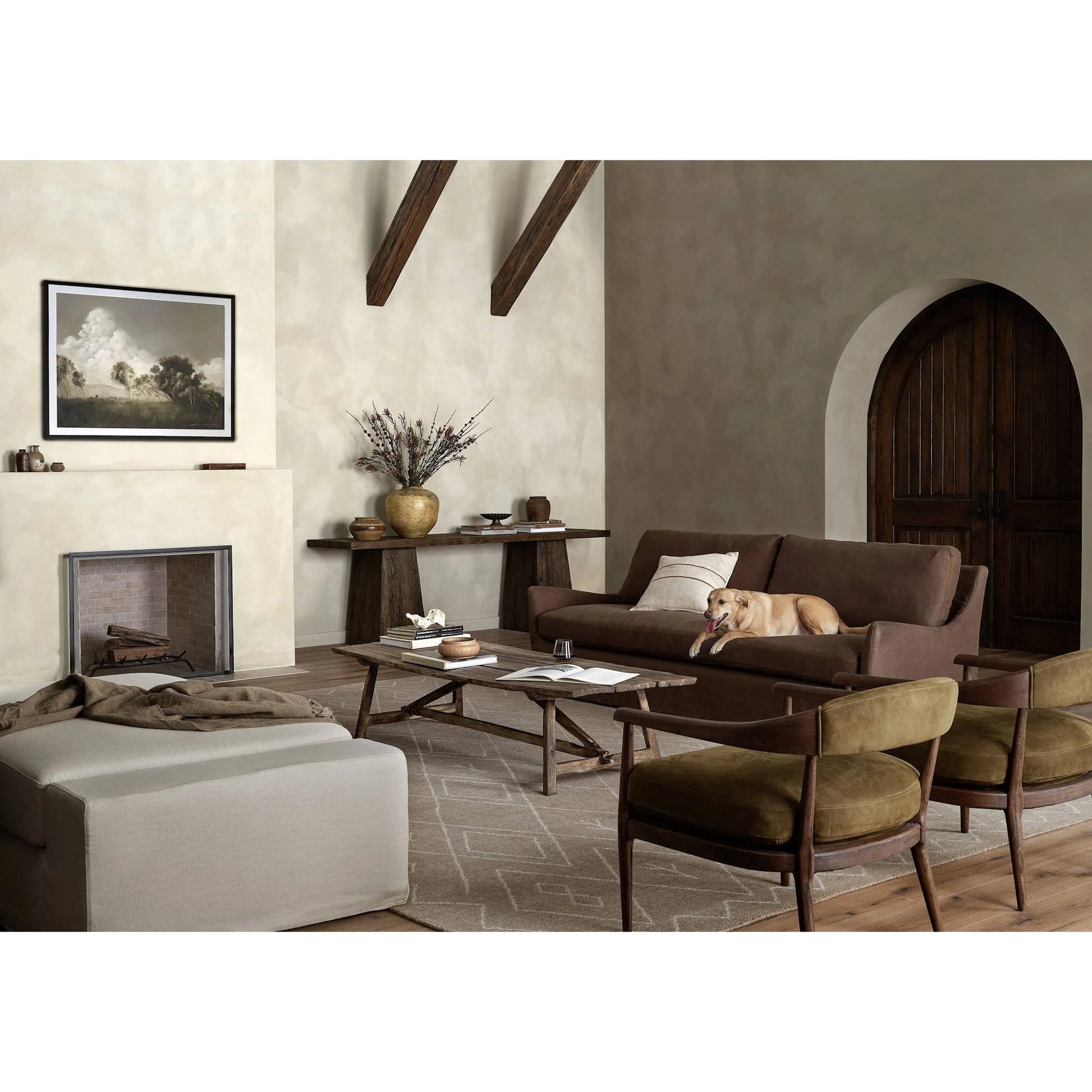 Elio Coffee Table by Four Hands in burnt bleached oak. Made from solid oak in a modern style.