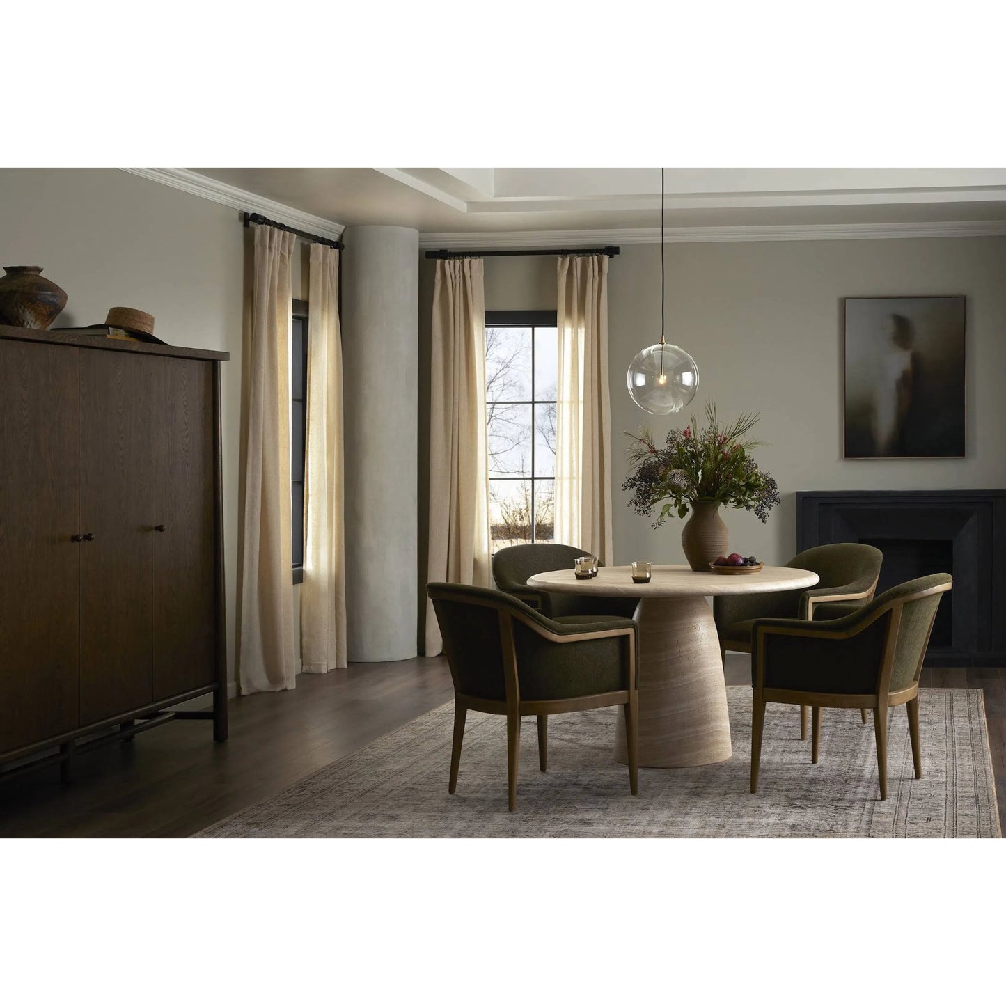 023 SI-2158228 | Lifestyle | Janice Dining Table by Four Hands in sand striae. Made from concrete in a modern style.