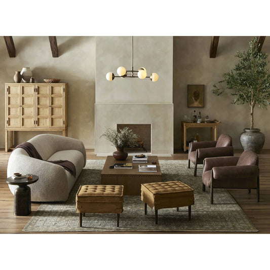 Olia Chair by Four Hands in palermo cigar, warm nettlewood. Made from top grain leather, solid nettlewood in a transitional style.