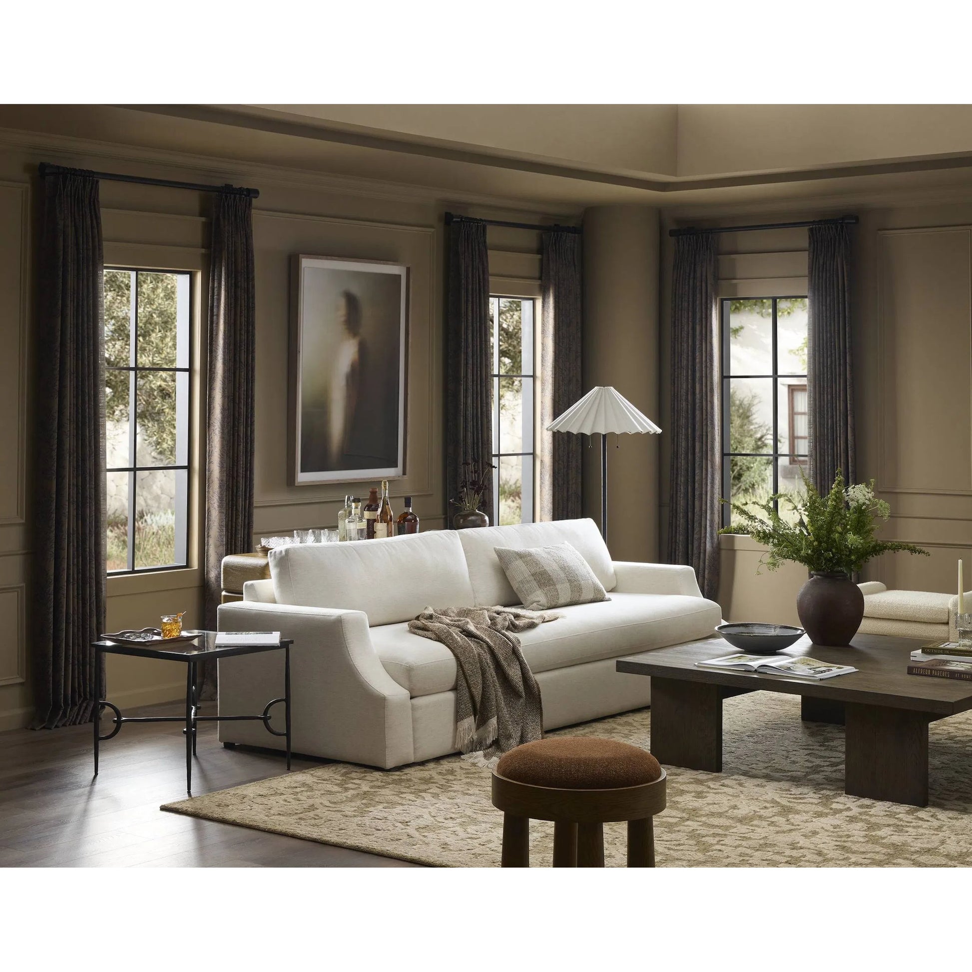 Serena Ottoman by Four Hands in durham cream. Made from 61% polyester, 39% wool in a transitional style.