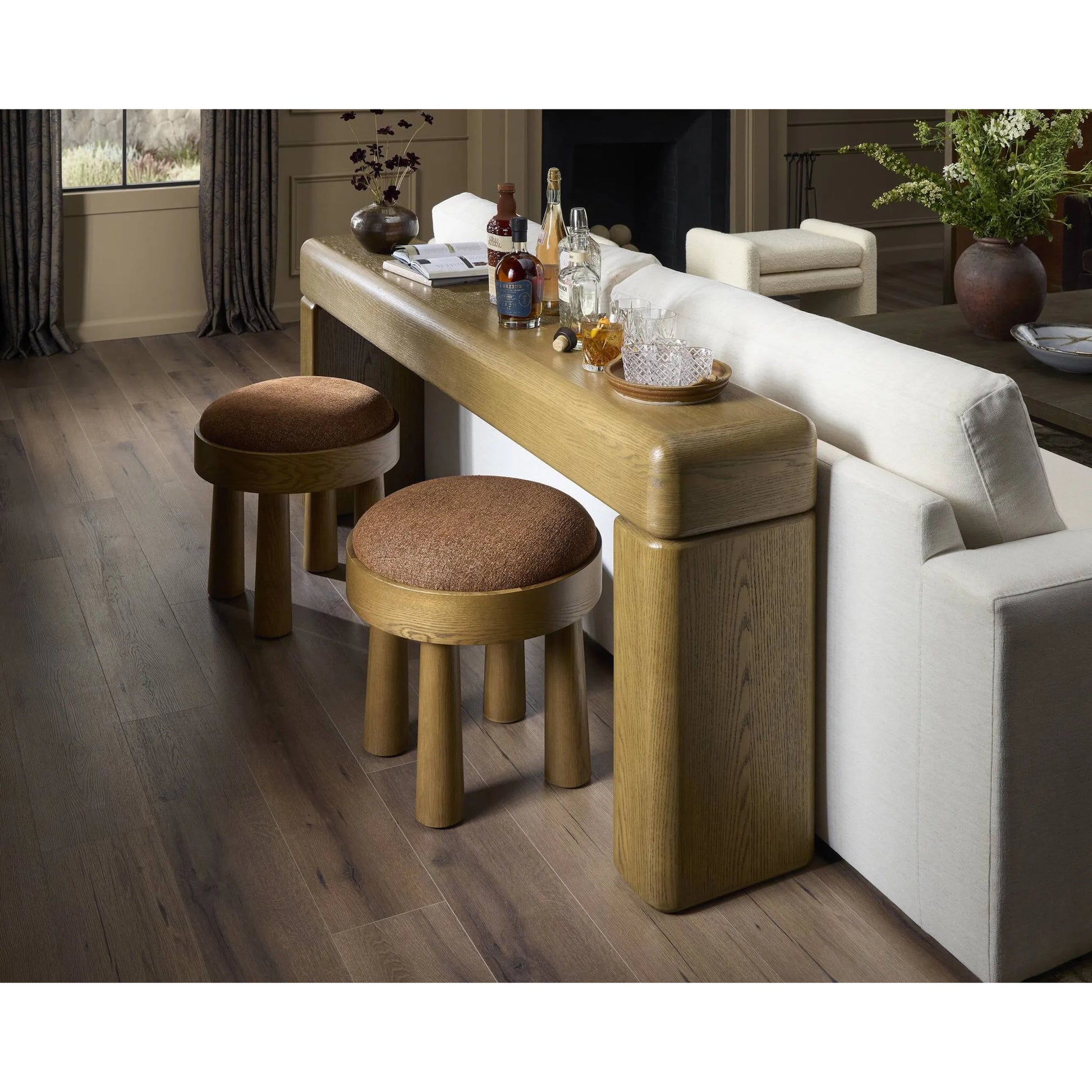 Eva Console Table by Four Hands in drifted oak veneer. Made from oak veneer in a unique style.