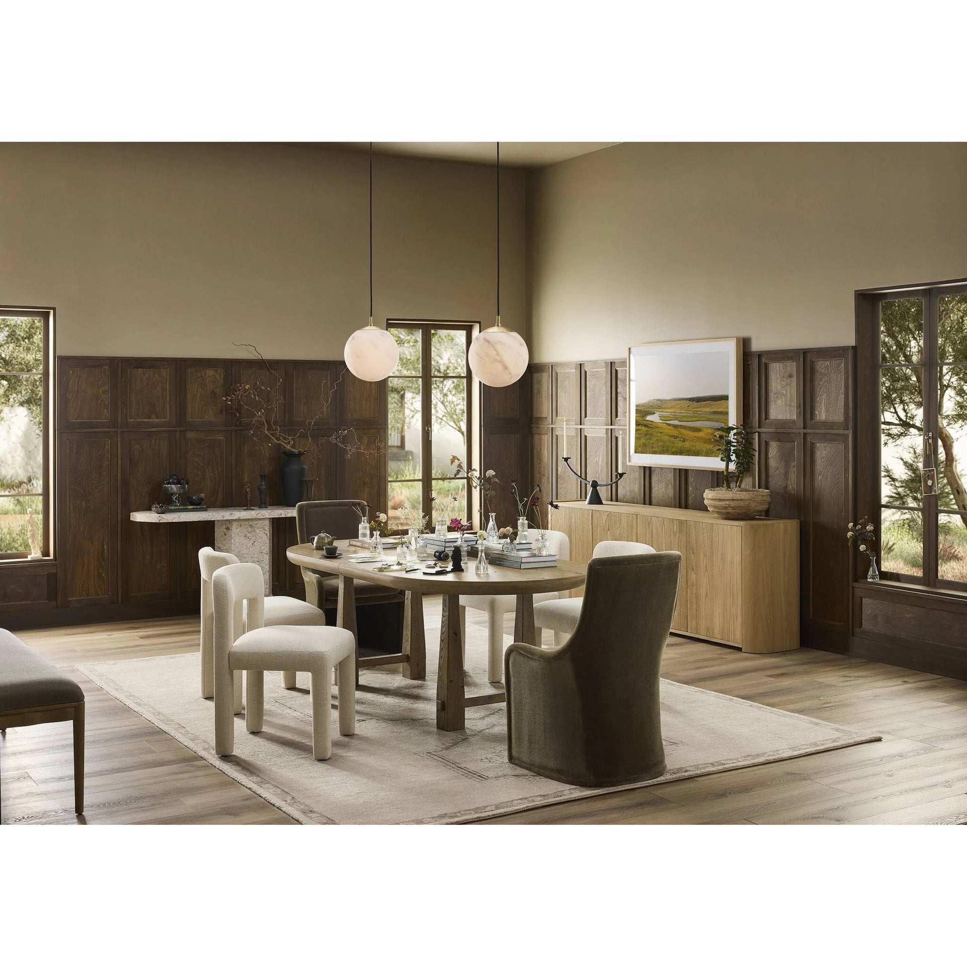Radius Sideboard by Four Hands in light blonde sungkai veneer. Made from thick sungkai veneer in a transitional style.