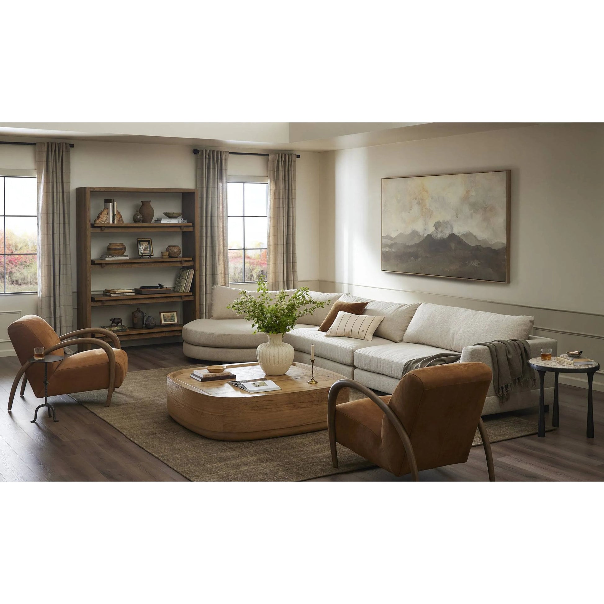 Theodore Bookcase by Four Hands in rustic amber oak veneer. Made from thick oak veneer, engineered hardwood in a transitional style.