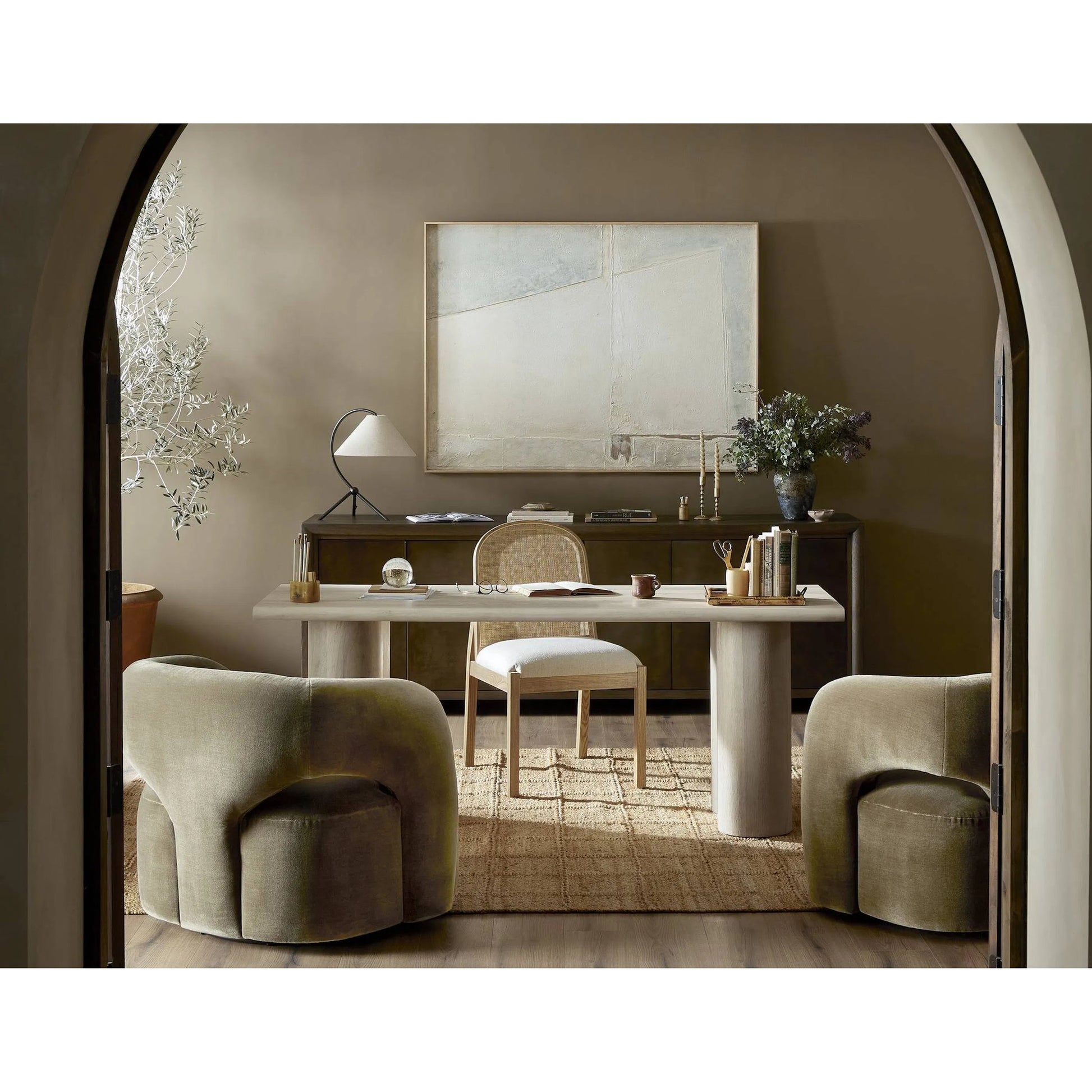 Arlington 6 Door Sideboard by Four Hands in espresso oak veneer. Made from oak veneer in a traditional style.
