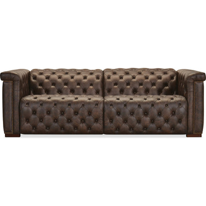 Savion Deux Sofa with Power Recliners and Power Headrests by Hooker Furniture in dark wood. Made from unique in a traditional style.