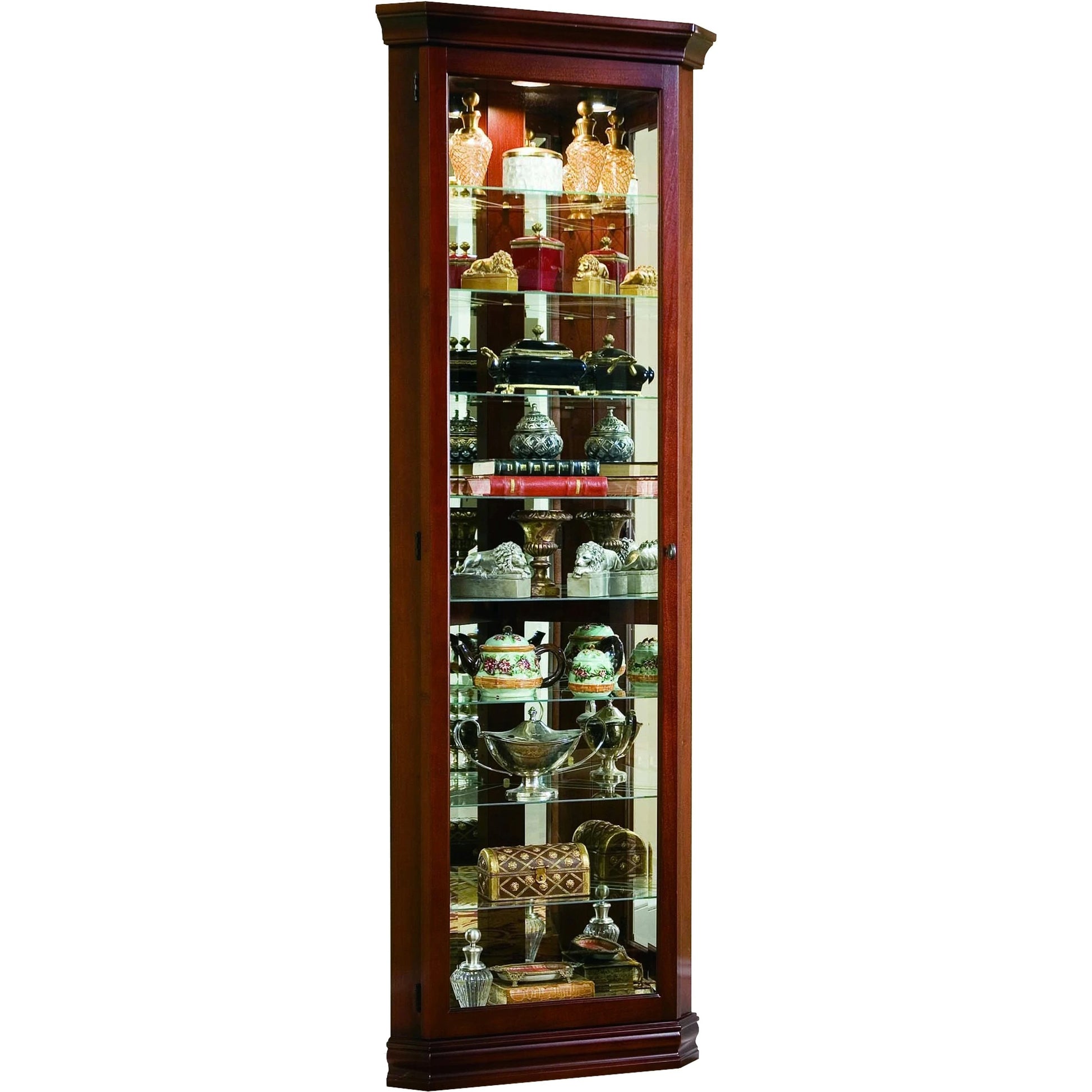 Victorian Cherry Corner Curio by Pulaski Furniture in cherry brown. Made from select hardwoods in a traditional style.