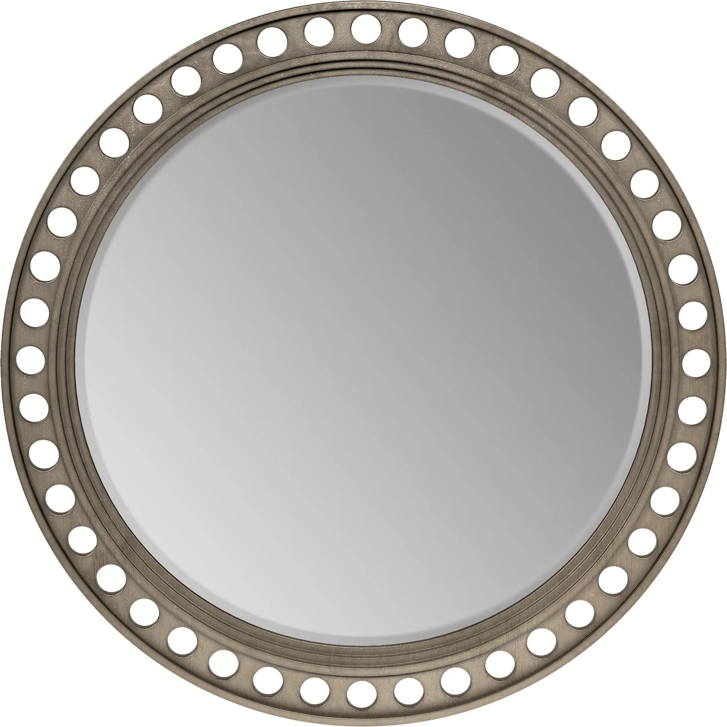 004 SI-2334443 | Additional Silo | Cove Round Mirror by A.R.T. Furniture in grey and mica. Made from rubberwood solids, primavera veneer, glass in a traditional style.