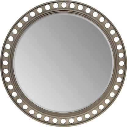 Cove Round Mirror by A.R.T. Furniture in grey and mica. Made from rubberwood solids, primavera veneer, glass in a traditional style.