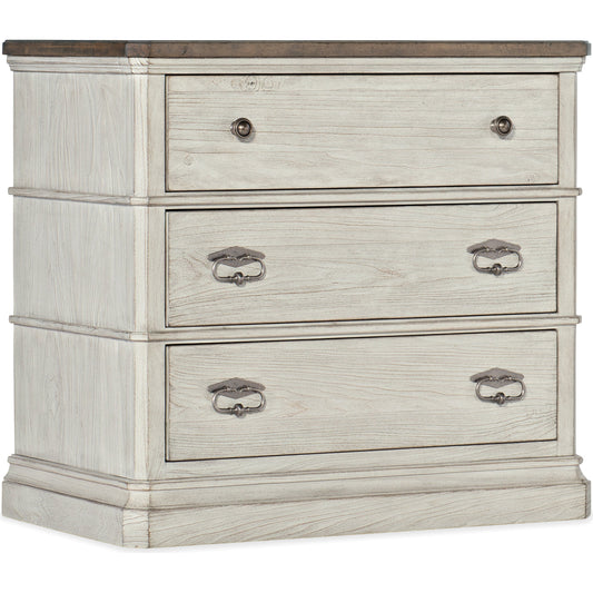 Montebello Nightstand by Hooker Furniture in carob brown, danish white. Made from alder, poplar solid wood in a traditional style.