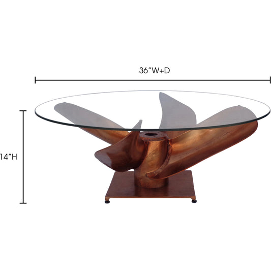 Archimedes Table by Moe's Home Collection in copper. Made from aluminum, glass in a modern style.