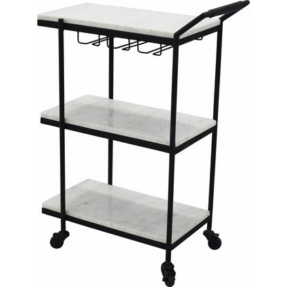 After Hours Bar Cart by Moe's Home Collection in textured black. Made from white marble, iron frame in a modern style.