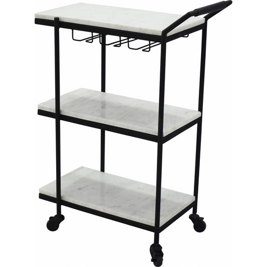 After Hours Bar Cart by Moe's Home Collection in textured black. Made from white marble, iron frame in a modern style.