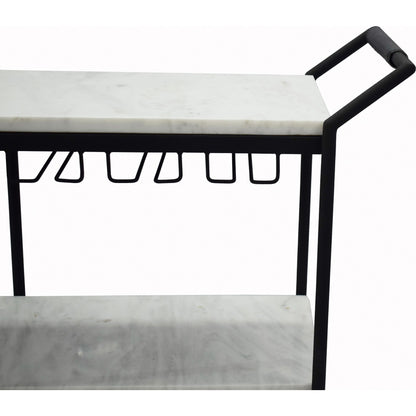 After Hours Bar Cart by Moe's Home Collection in textured black. Made from white marble, iron frame in a modern style.
