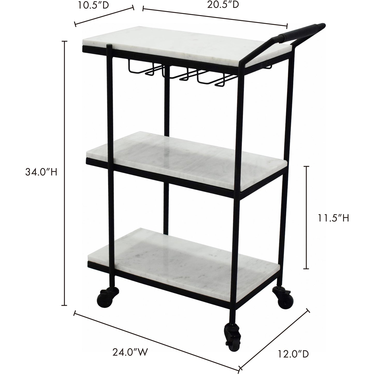 006 SR-907398 | Lifestyle | After Hours Bar Cart by Moe's Home Collection in textured black. Made from white marble, iron frame in a modern style.