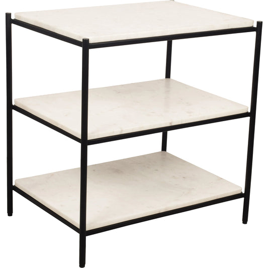 Trine Nightstand by Moe's Home Collection in white. Made from white marble, black iron frame in a modern style.