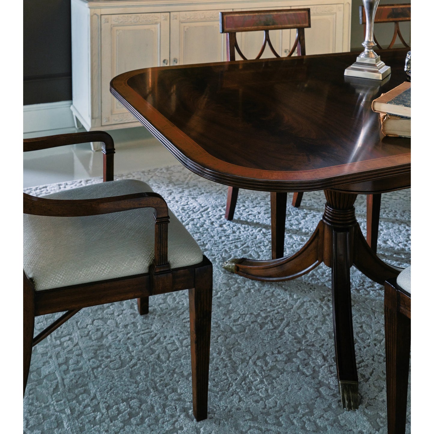 010 SI-1991052 | Lifestyle | Buckingham Regency Mahogany Curved Back Arm Chair by Jonathan Charles in antique mahogany medium. Made from acacia in a modern style.