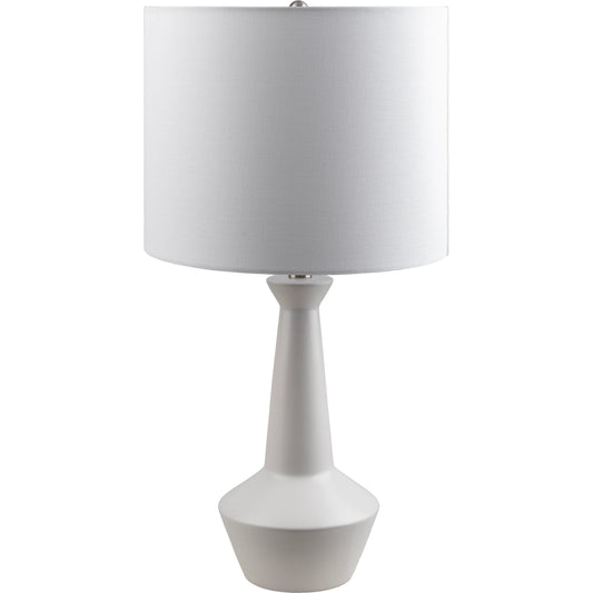 Fredonia - 492780 by Surya in body: white, shade: white, finial: metallic - silver, harp: metallic - nickel, cord: translucent and matte brushed. Made from body: ceramic, shade (outside): linen, shade (inside): linen, fin