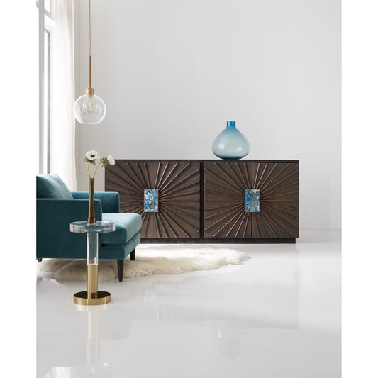Tara Credenza by Hooker Furniture in black. Made from mango wood with brass sheet, agate, brass in a unique style.