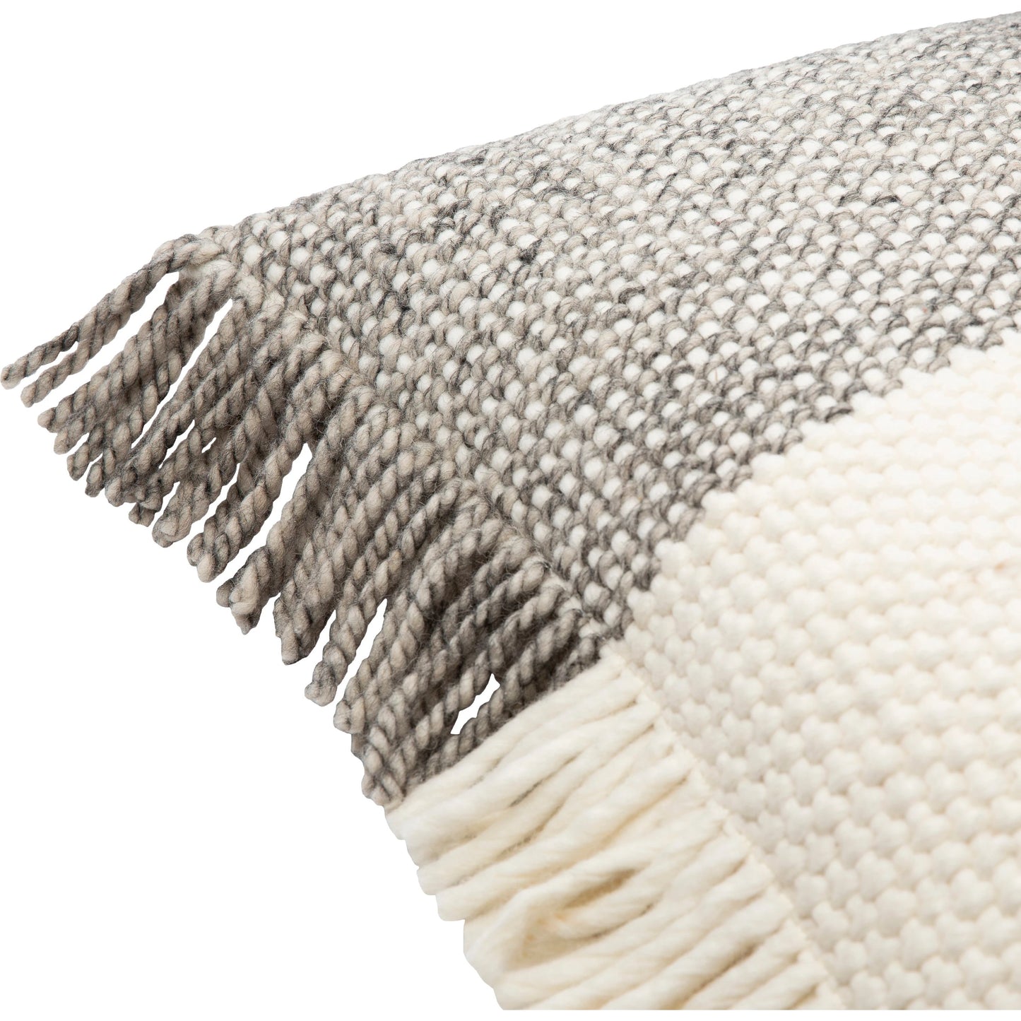 002 SI-1881849,SI-1881850,SI-1881851,SI-1881852,SI-1881853,SI-1881854 | Closeup | Faroe II Pillow - 28399 by Surya in cream, gray, charcoal. Made from 100% wool, 100% cotton in a cottage & farmhouse style.