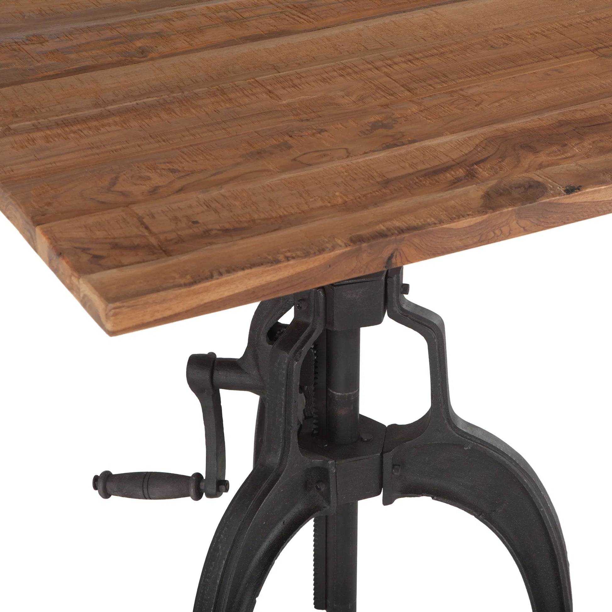 Artezia Adjustable Dining Table by World Interiors in brown and natural, matte black. Made from teak wood, iron in a modern style.