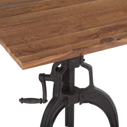 Artezia Adjustable Dining Table by World Interiors in brown and natural, matte black. Made from teak wood, iron in a modern style.