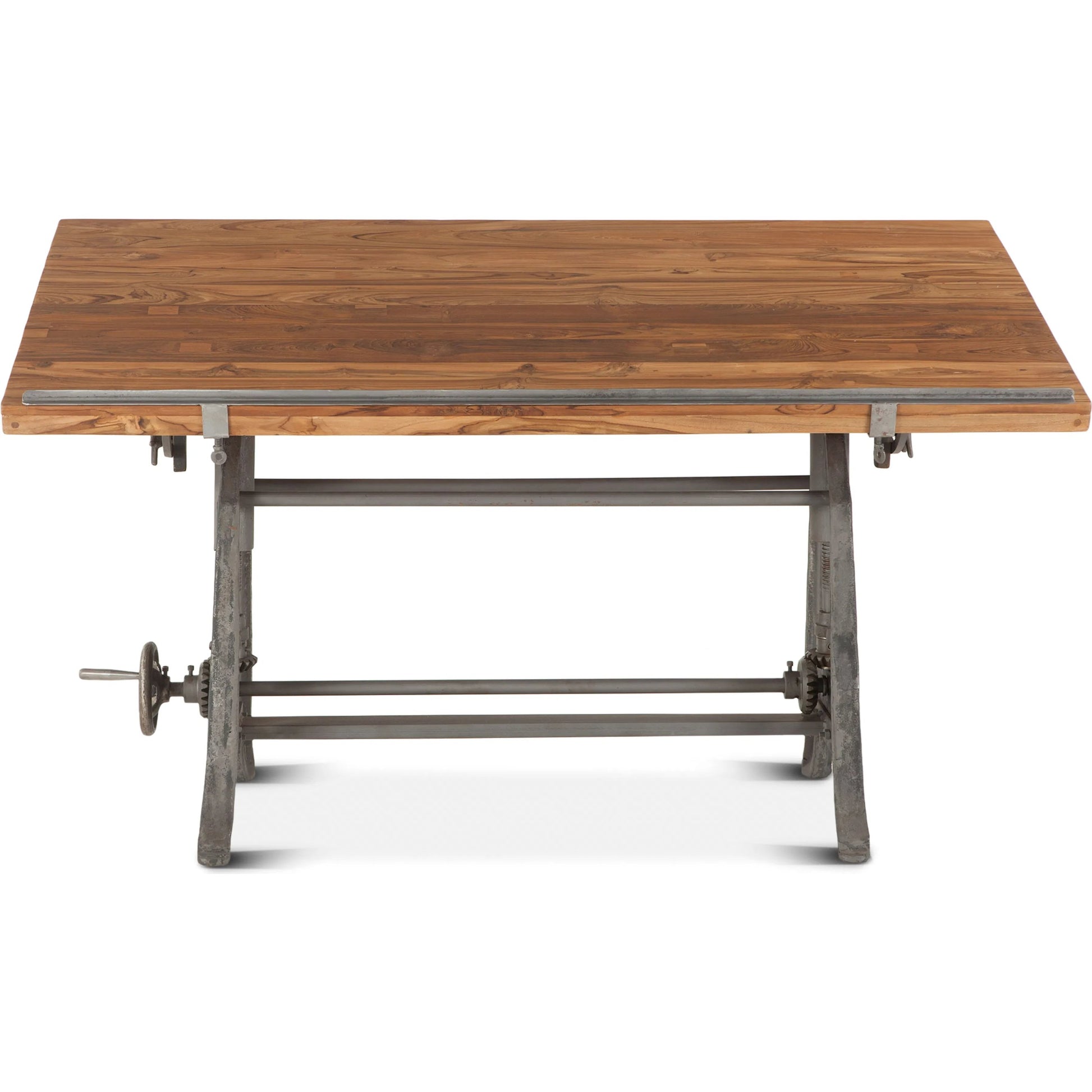 Artezia Industrial Drafting Desk by World Interiors in brown and natural, gunmetal. Made from teak wood, iron in a modern style.