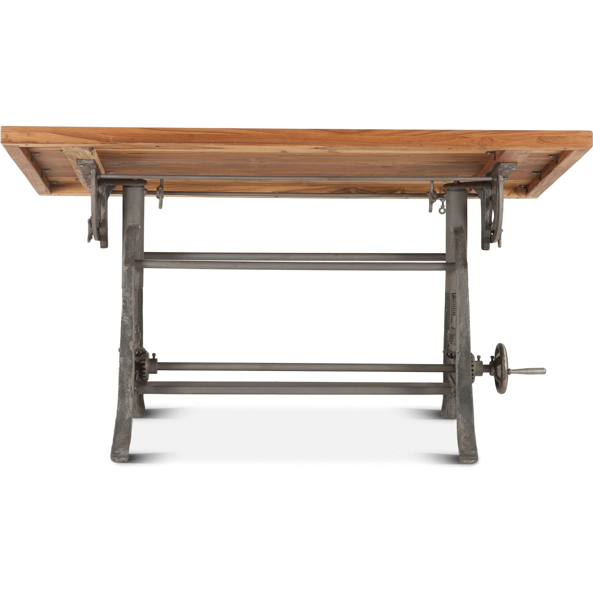 Artezia Industrial Drafting Desk by World Interiors in brown and natural, gunmetal. Made from teak wood, iron in a modern style.